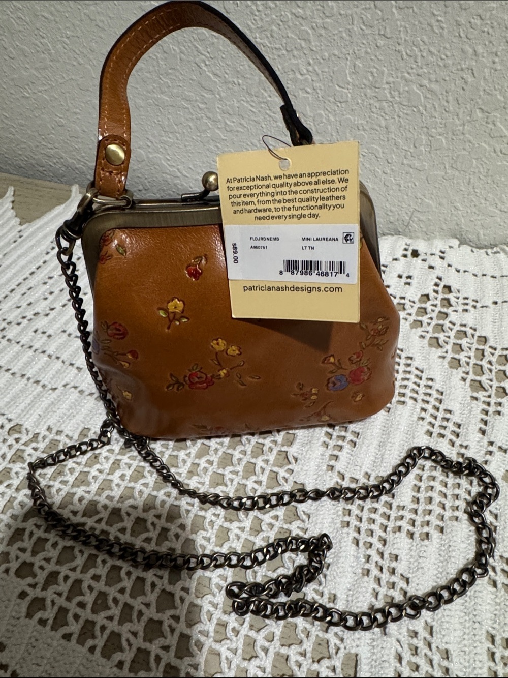 Patricia Nash Mini laureana Leather Crossbody with Chain Strap